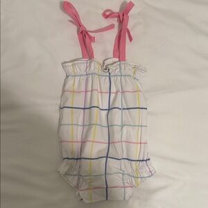 The Beaufort Bonnet Company White Plaid Baby Romper with Pink Straps